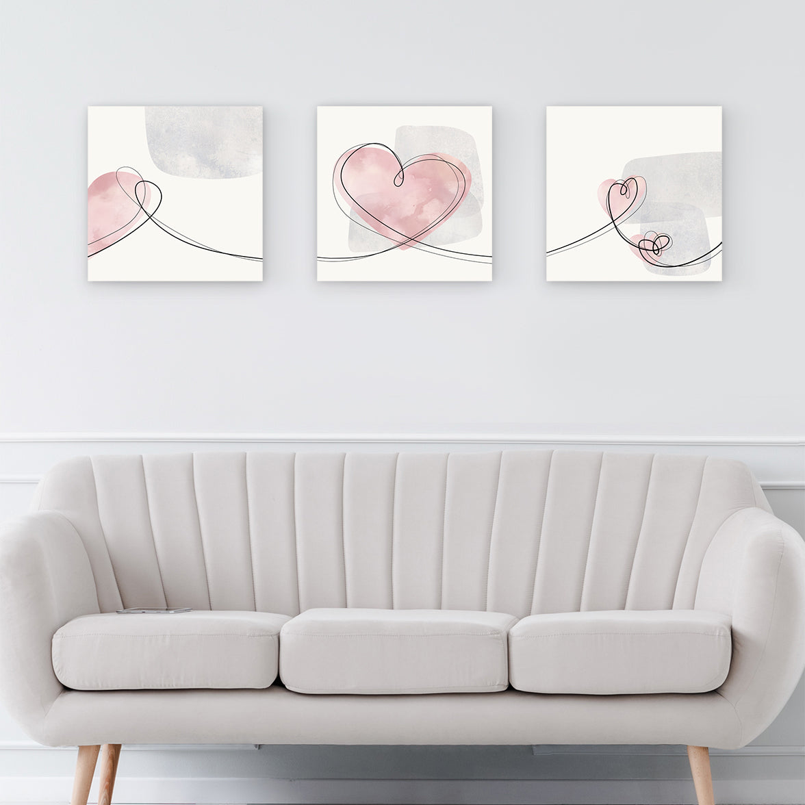 Set of Three Canvases ‘Blush Heart Trio’
