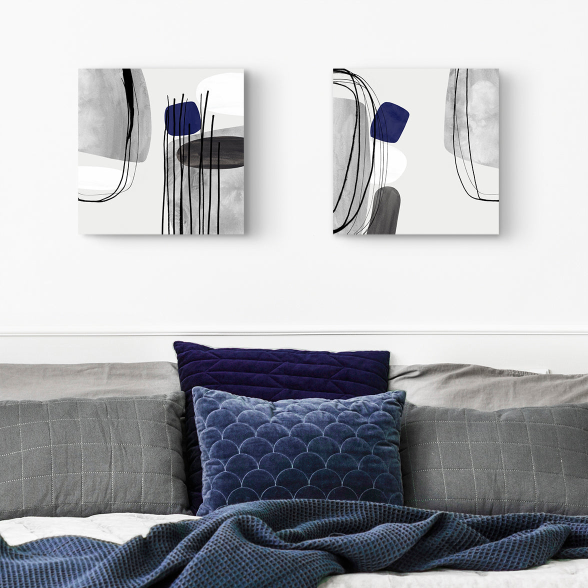 Set of Two Canvases ‘Dusky Navy Tumbles’