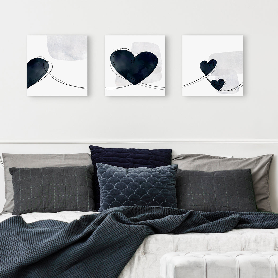 Set of Three Canvases ‘Navy Heart Trio’