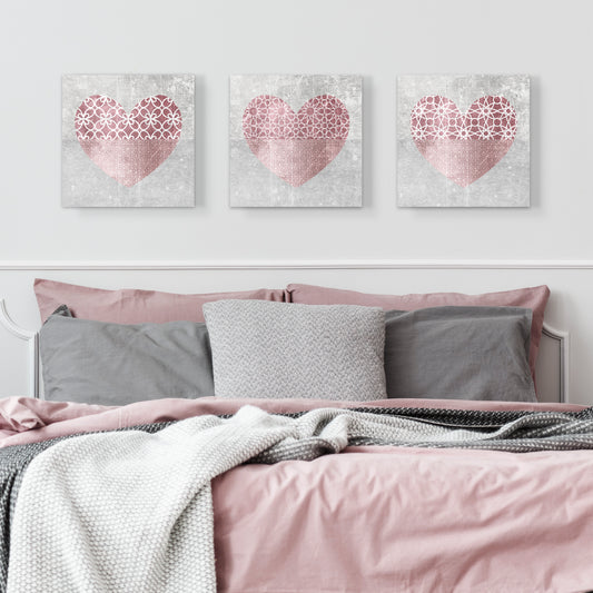 Set of Three Canvases ‘Dusky Blush Hearts’