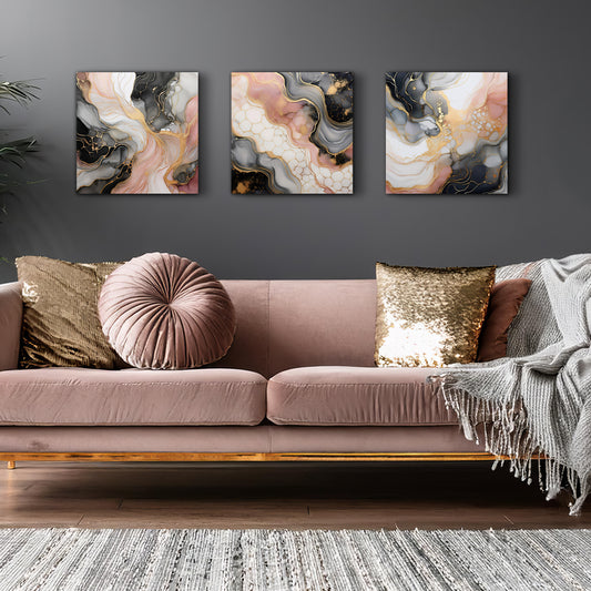 Set of Three Canvases ‘Marble Lux Blush’