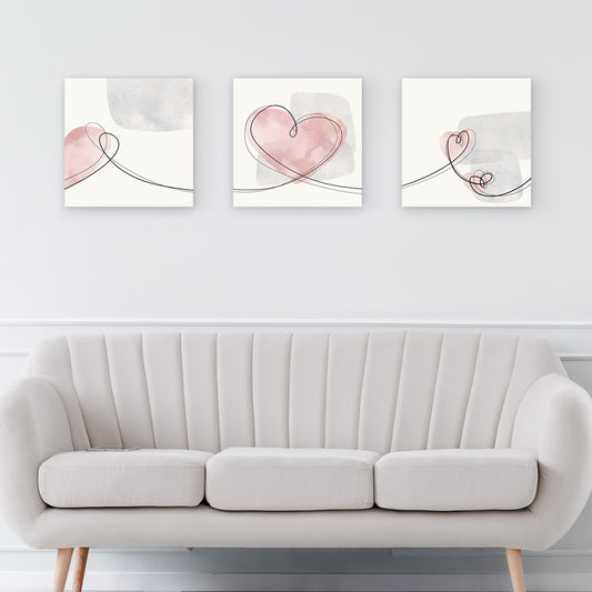 Set of Three Canvases ‘Blush Heart Trio’