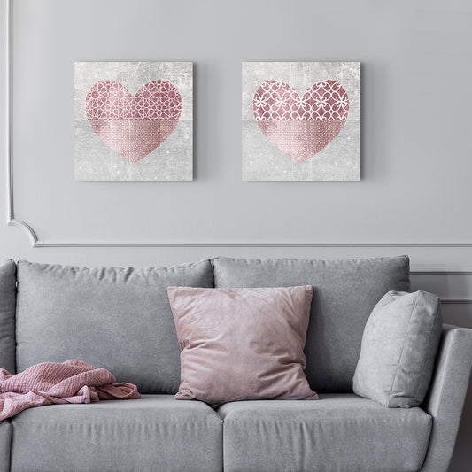 Set of Two Canvases ‘Dusky Blush Hearts’