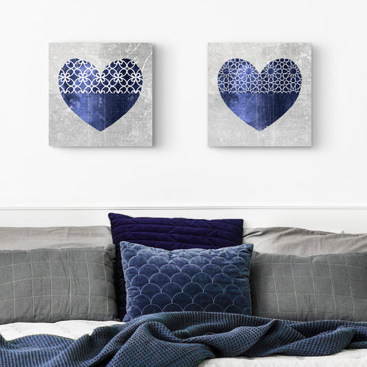 Set of Two Canvases ‘Navy Hearts’