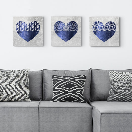 Set of Three Canvases ‘Navy Hearts’